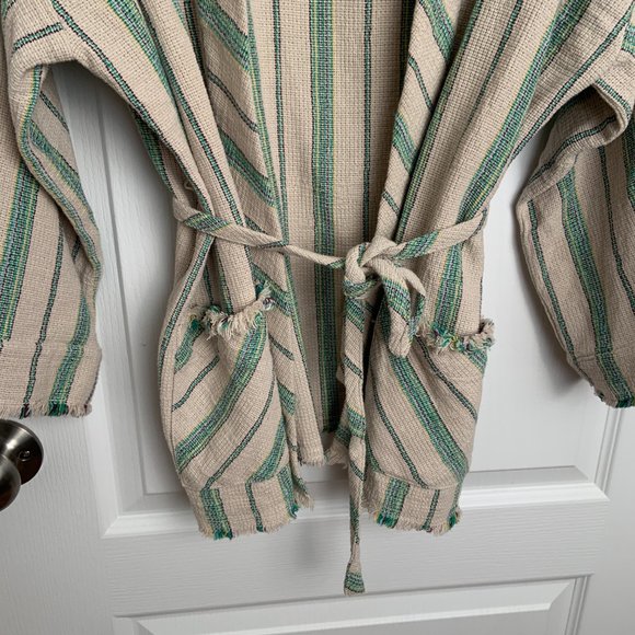 Zara Woman Cotton The Beth Rustic Kimono Jacket Striped Pockets Tie Belt Size S - Picture 10 of 16